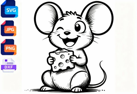 Download Cute Mouse with Cheese Outline SVG PNG - Cheese Collection