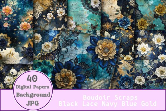 Download Boudoir Scraps Black Lace Navy Blue Gold - Boudoir Collection