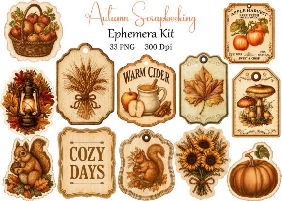 Download Autumn Scrapbooking Ephemera Kit - Scrapbook Collection